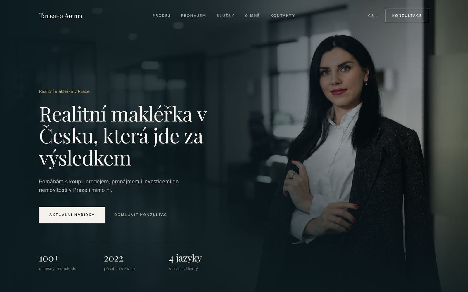 Úvodní strana webu realitní makléřky Tatiany Antoch
